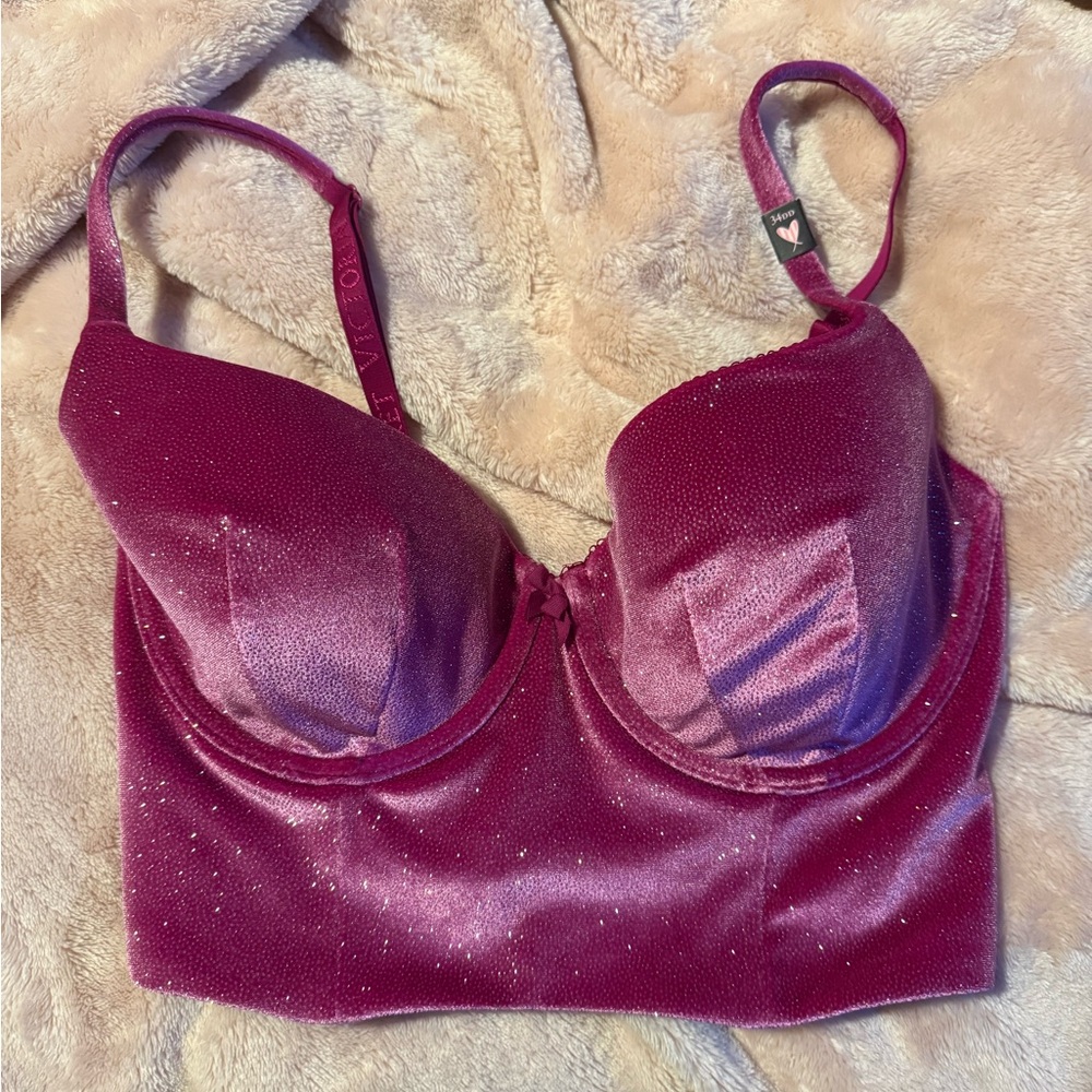 Victoria’s Secret 34DD sparkle corset bustier adjustable strap long line bra